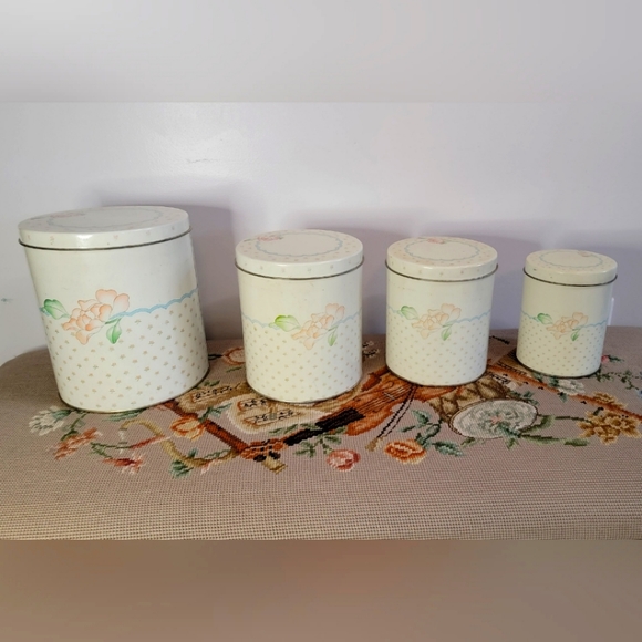 4 Piece Vintage Tin Can Canister Set - Picture 1 of 5